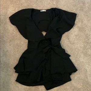 black romper wrap dress